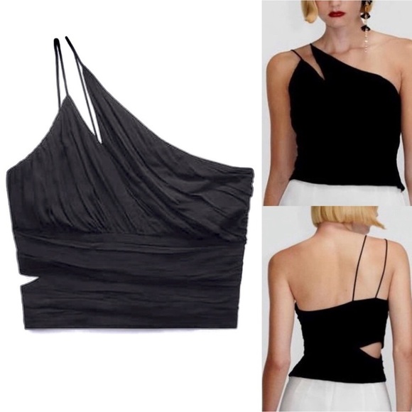 Zara Tops - ZARA ASYMMETRIC ONE SHOULDER Crop Top Pleated size s new